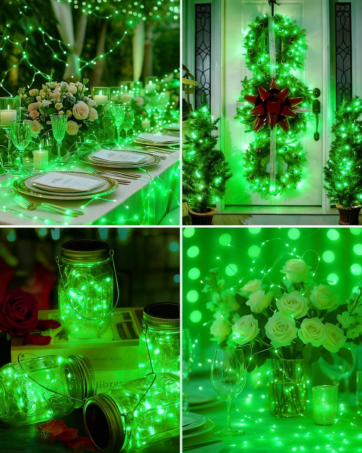 btfarm 6 Pack Fairy Lights Battery Operated, 7FT 20 LED Mini String Lights Waterproof Silver Wire for Mason Jars Centerpiece Table Crafts Bedroom Christmas Decoration, Green