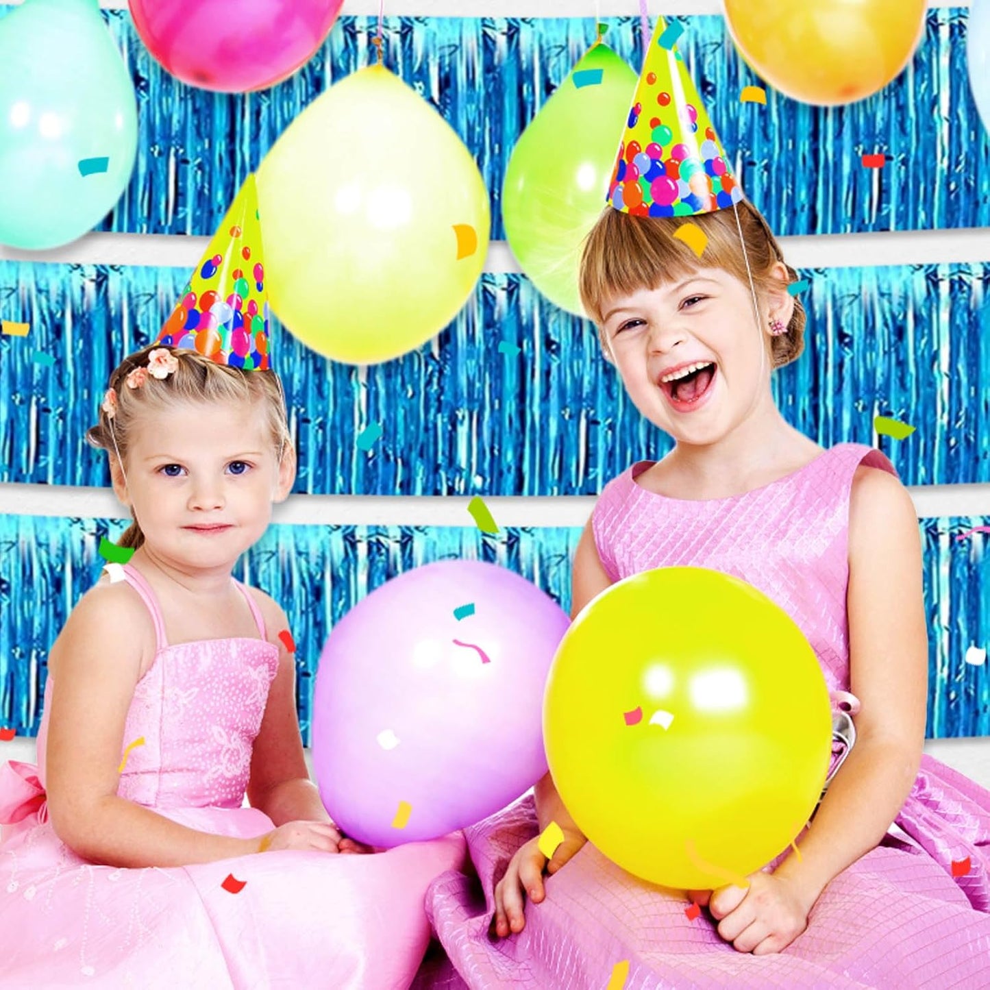 3 Pack 10 Long Lake Blue Metallic Foil Fringe Garland Wall Hanging Tassle Banner, Mother's Day, Easter, Parade Floats, Birthday, Theme Party, Wedding Party Decorations