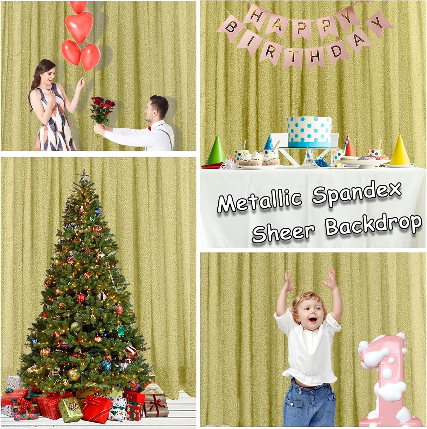 10FT x10FT Champagne Metallic Sheer Spandex Backdrop, 1 Panel Glitter Photography Background, Stretchy Spandex Fabric for Wedding, Party, Baby Shower, Photo Booth Decor