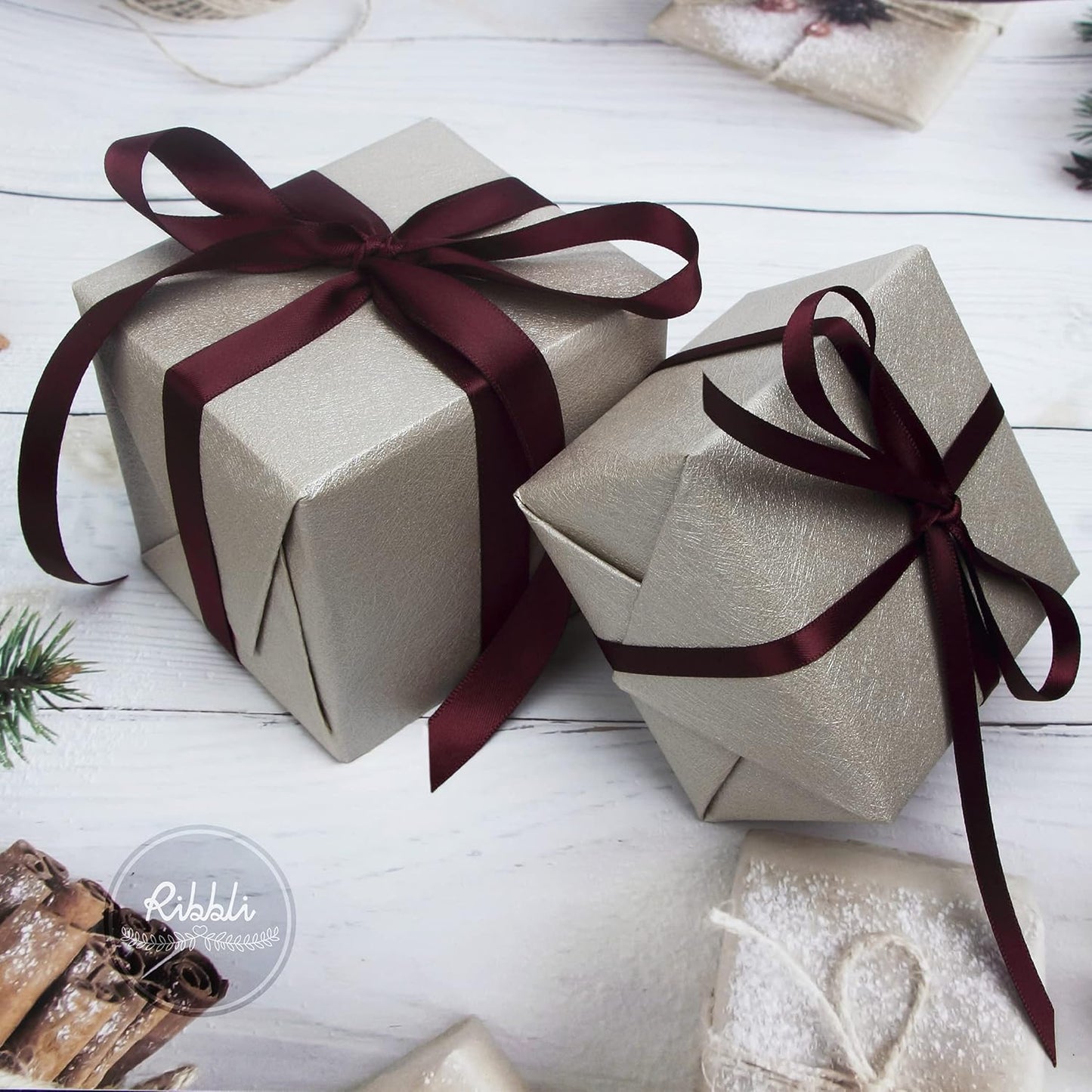 Ribbli Double Faced Burgundy Satin Ribbon,1/2” x Continuous 25 Yards,Use for Bows Bouquet,Gift Wrapping,Floral Arrangement