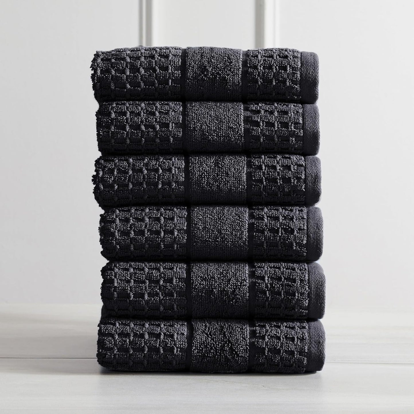 100% Cotton Super Soft Luxury Hand Towel Set | Quick-Dry and Highly Absorbent | Waffle Textured | 550 GSM | Includes 6 Hand Towels | Harper Collection (Black)