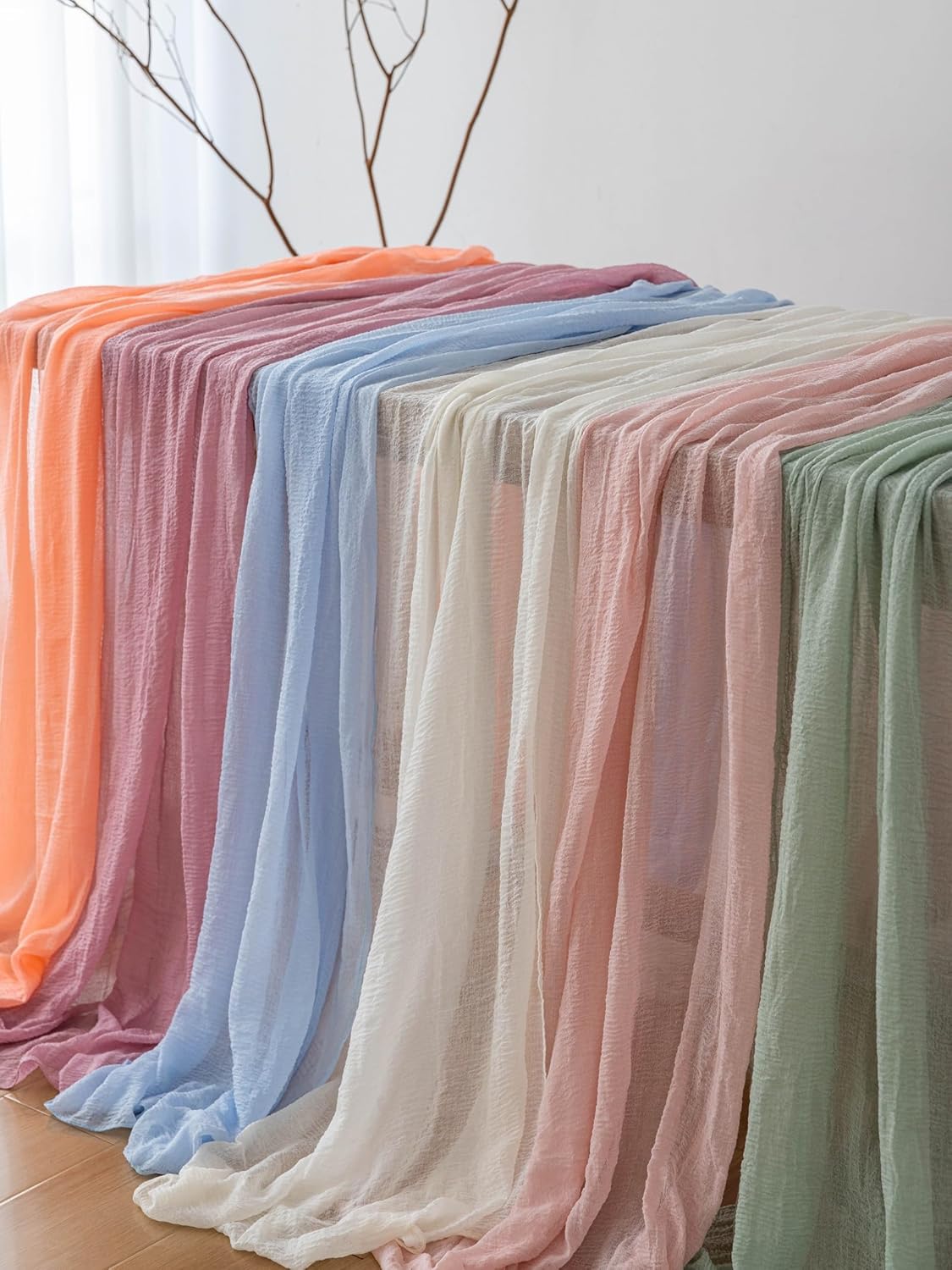 Fresh Salmon Cheesecloth Table Runner Peach Echo Gauze 120 Inch 10 FT Boho Cheese Cloth Table Runner for Wedding Baby Shower Bridal Shower Party Sheer Centerpiece Home Decorations