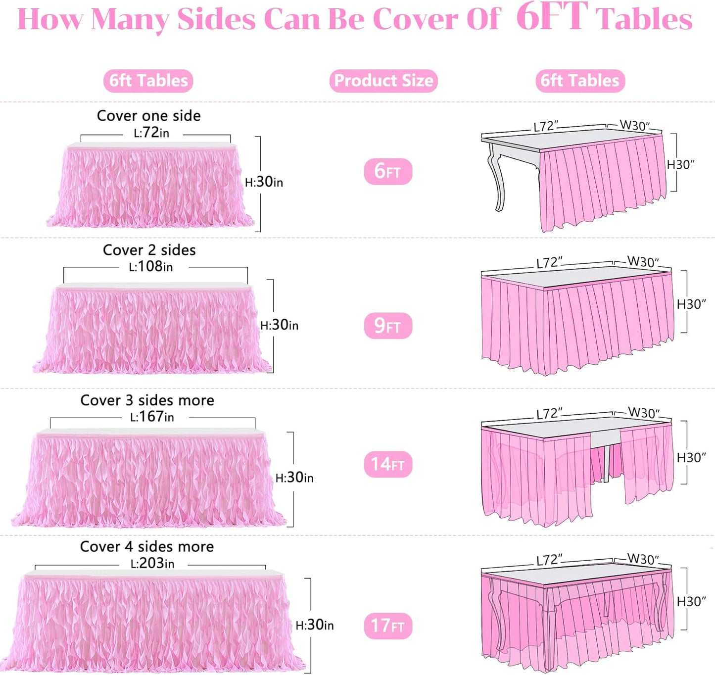 Partisky Pink Tulle Curly Willow Table Skirt for Rectangle Table 9ft, Ruffle Tutu Table Cloth for Girls Baby Shower,Birthday Party Candy Cake Tables