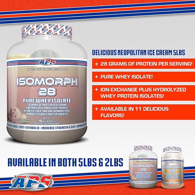 APS Nutrition Isomorph 28 Protein Powder | Pure Whey Isolate | Cold Pressed, Ultra- Filtered, & Ion Exchange Isolates | 28g Protein | 5 Pound (Neapolitan Ice Cream)