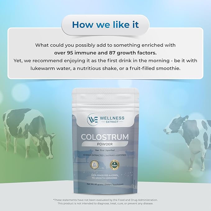 Bovine Colostrum Powder Rich in Protein & Lactoferrin- The True Certified Supplement for Immune Support, Gut Health, Muscle Growth - 60g