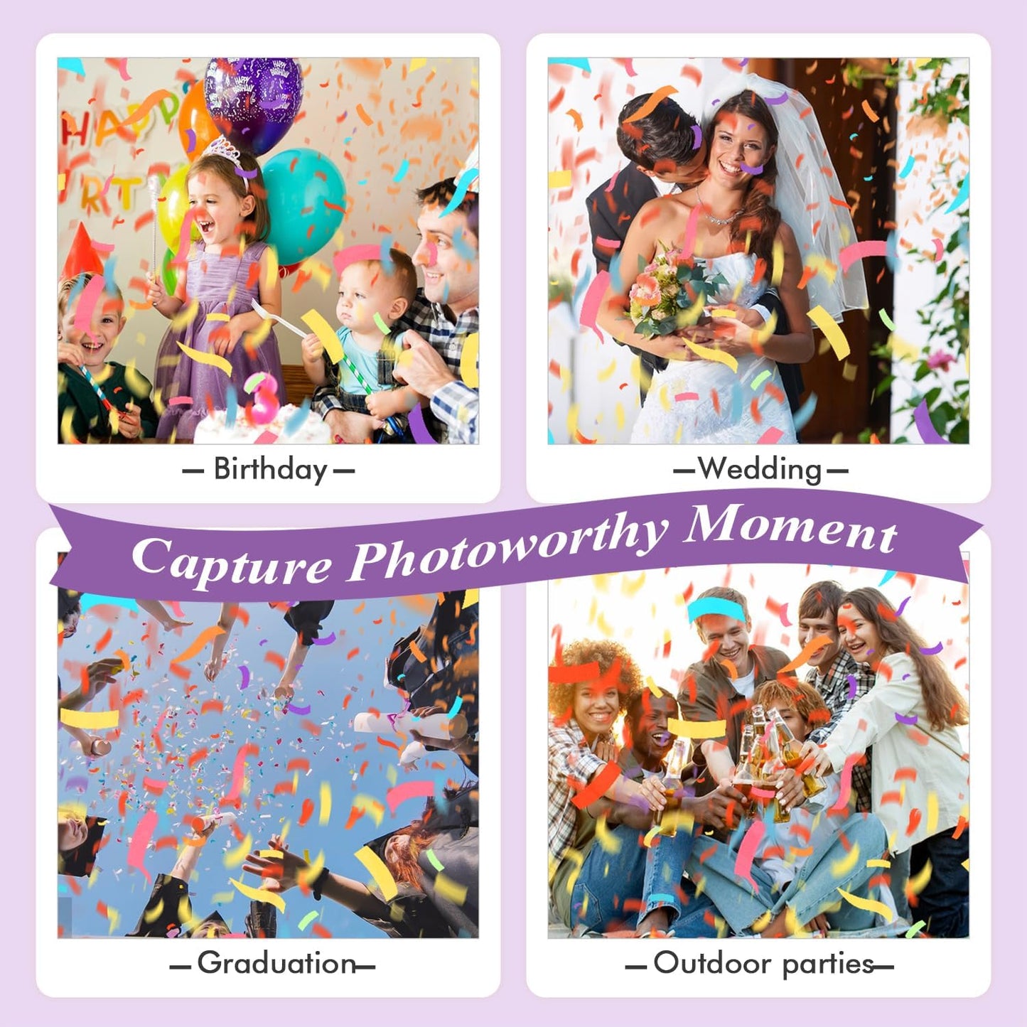 6 Pack Confetti Poppers Multicolor Confetti Cannon - 12 Inch Biodegradable Party Poppers Shooters for Birthdays, Weddings, New Year's Eve, Christmas, Parties,Graduation celebration