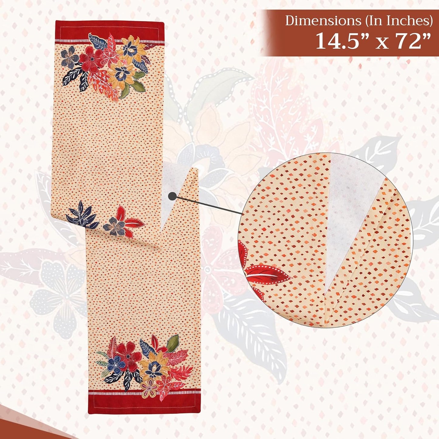 Maison d' Hermine Table Runner 100% Cotton Single Layer Table Runners 72 inches Long for Thanksgiving Christmas Decorations Home Kitchen Dining Party Wedding (Kalahari, 14.5" x 72")