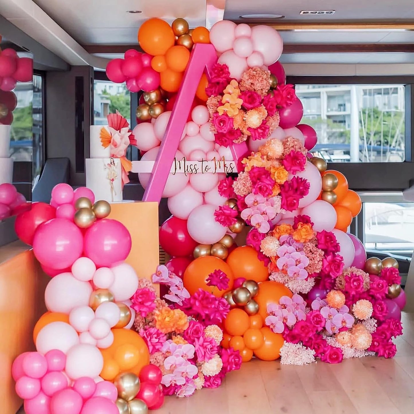 Pink and Orange Balloon Arch Kit,412Pcs Hot Pink Orange Metallic Gold Latex Balloon Garland kit 18 12 10 5 Inch Different Size Balloons for Birthday Wedding Tropical Summer Party Decorations