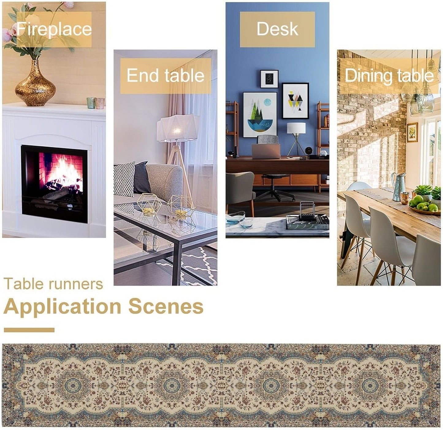 Boho Vintage French Table Runner,Retro Flower Rustic Country Style Floral Print Pattern for Home Kitchen Table Decor Dining Coffee Room Garden Party Decor 13x72in