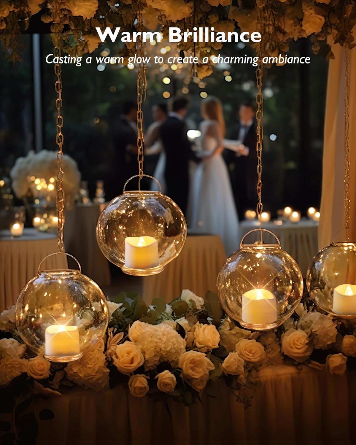 Homemory 48-Pack Novelty Flickering Flameless Tea Lights Candles, 200+Hours Battery-Operated LED Fake Candles for Wedding Table Centerpieces,Proposal,Anniversary, Ivory Base, Ø1.5'' × H1.3''