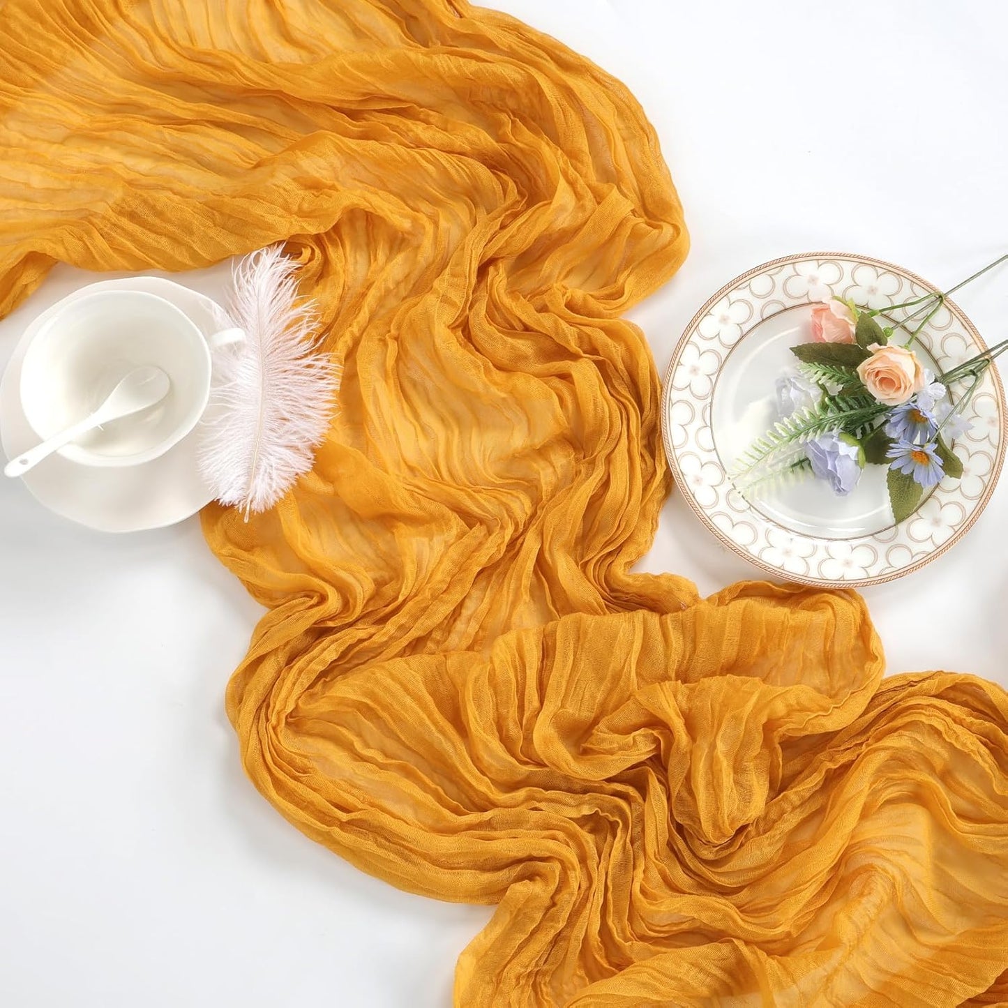 6 Pack Gold Cheesecloth Table Runner 10ft Boho Gauze Fabric Cheese Cloth Table Runner 35 x 120 Inch Rustic Sheer Runner for Romantic Wedding Decor Baby Shower Party Table Centerpiece Decoration