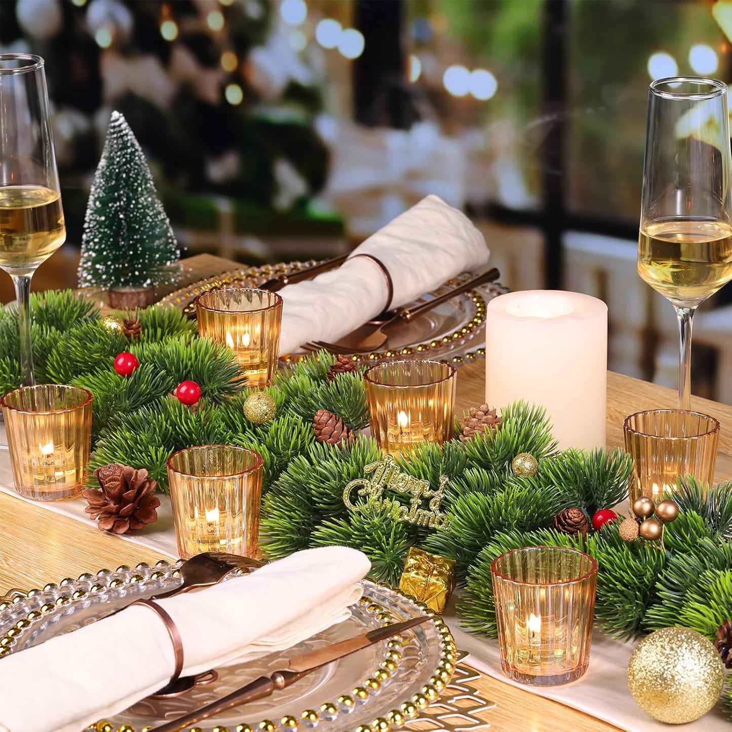 24PCS Vintage Ribbed Gold Votive Candle Holders, Glass Candle Holder for Wedding Decorations, Tealight Candle Holder for Table Centerpiece, Diwali, Home and Party Decorations