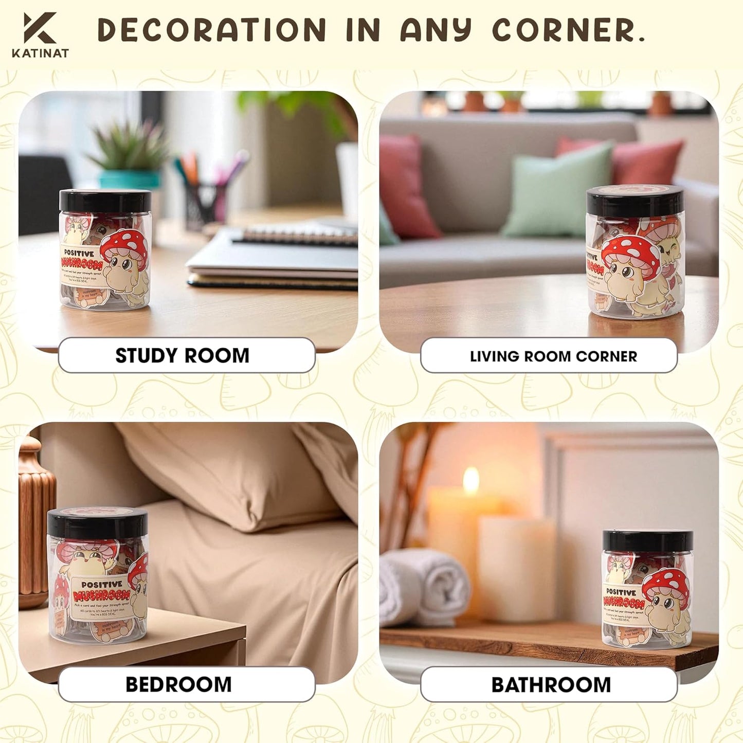 Mushroom Gifts for Women - 60 Positive Mushroom Cards Jar, Daily Affirmation Cards For Womens, Girls - Emotional Support Mushroom - Birthday Gift for Women, Coworkers, Besties - Teen Girl Gifts Trendy