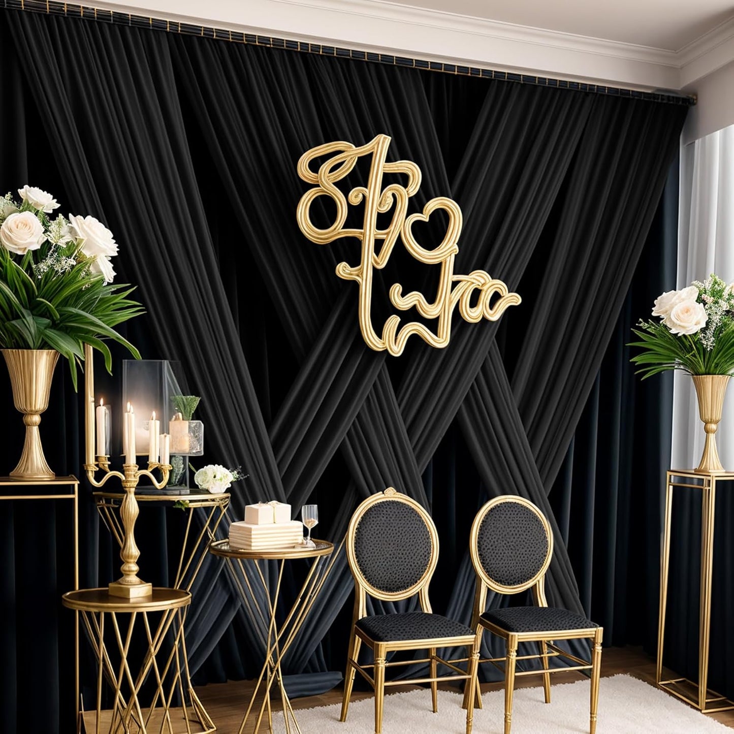 60×14ft Wrinkle Free Black Backdrop Curtain for Parties Wedding,12 Panels 5×14ft Height Soft Silky Polyester Photo Backdrop Drapes for Birthday Graduation Photography Stage Event Background Cloth