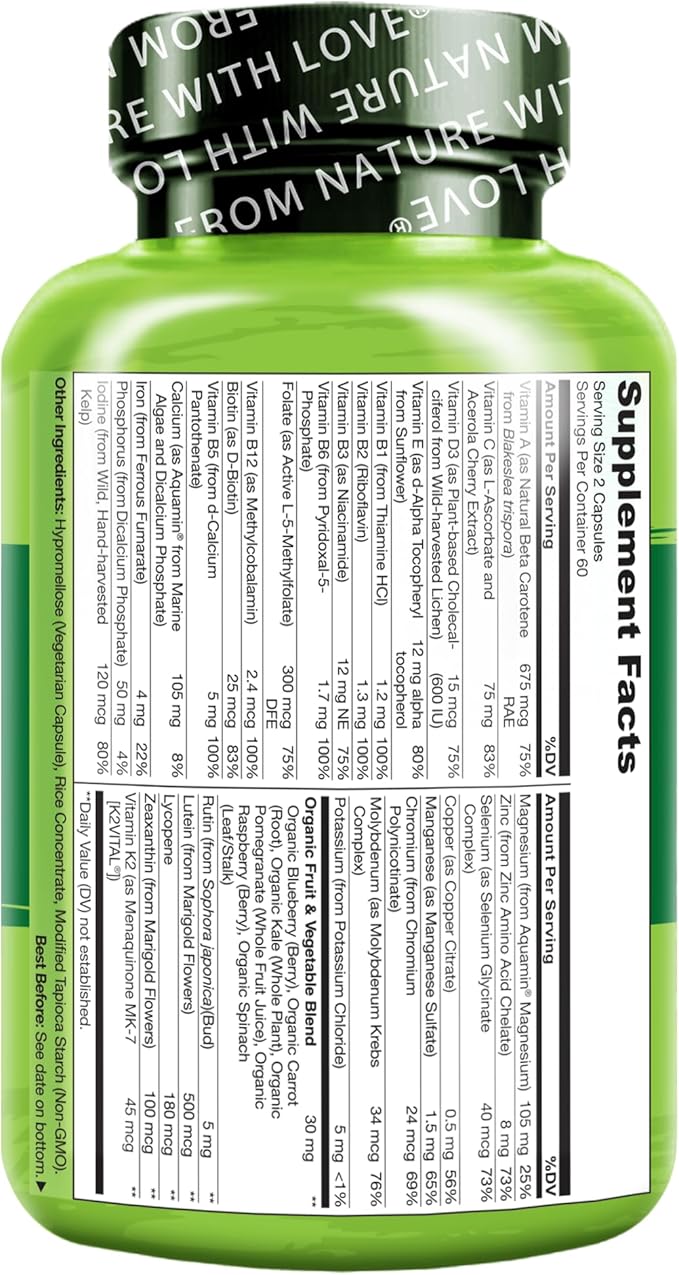 NATURELO Teen Multivitamin - Whole Food Multivitamin - with Minerals for Teenage Boys & Girls - Supplement for Active Kids - Non-GMO - Vegan & Vegetarian - 120 Capsules