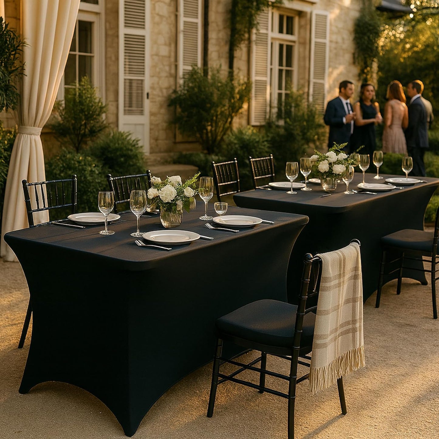 White Classic Stretch Spandex Table Covers 4FT, Pack of 2 Fitted Tablecloths for Rectangle Tables, Stretchy Wrinkle Resistant Folding Table Cover, Black