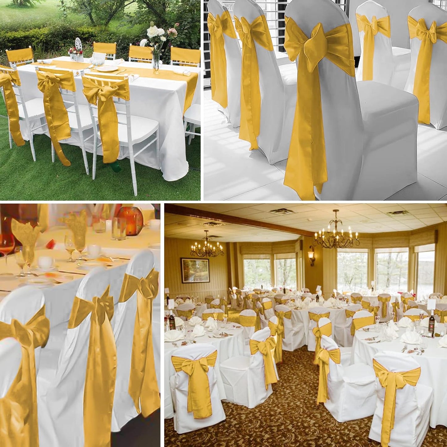 fani 60 PCS Gold Satin Chair Sashes Bows Universal Chair Cover for Wedding Reception Restaurant Event Decoration Banquet,Party,Hotel Event Decorations (7 x 108 inch)