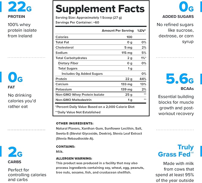 LEGION Whey+ Protein Whey Isolate from Grass Fed Cows - Whey Protein Isolate Powder Low Calorie, Non-GMO, Sugar Free, Lactose and Gluten Free, All Natural Protein Powder for Men & Women (60 Servings)