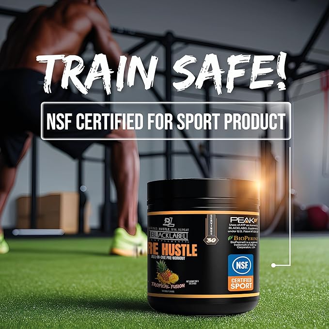 BLACKLABEL Supplements PRE Hustle V3 Pre-Workout Powder – NSF Certified for Sport – Energy, Strength & Endurance Support – Tropical Fusion Flavor – with Creatine & Caffeine – 30 Servings