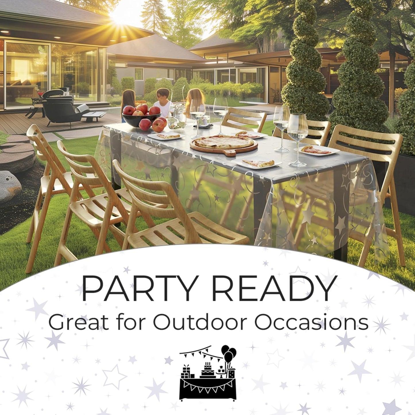 Exquisite Clear Silver Star Tablecloth Plastic 12-Pack Disposable Rectangle Tablecloths 54" x 108" Silver Star Table Cloths Rectangle Table Covers Plastic Tablecloth for Party Decorations