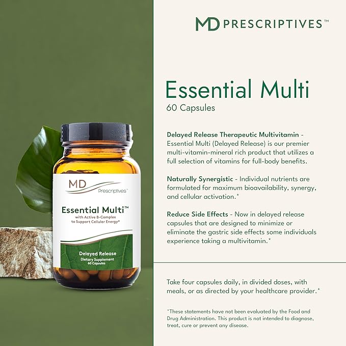 Essential Multi (Delayed Release) - Multivitamin Mineral Complex Supplement for Enhanced Hormone Support - 60 Capsules