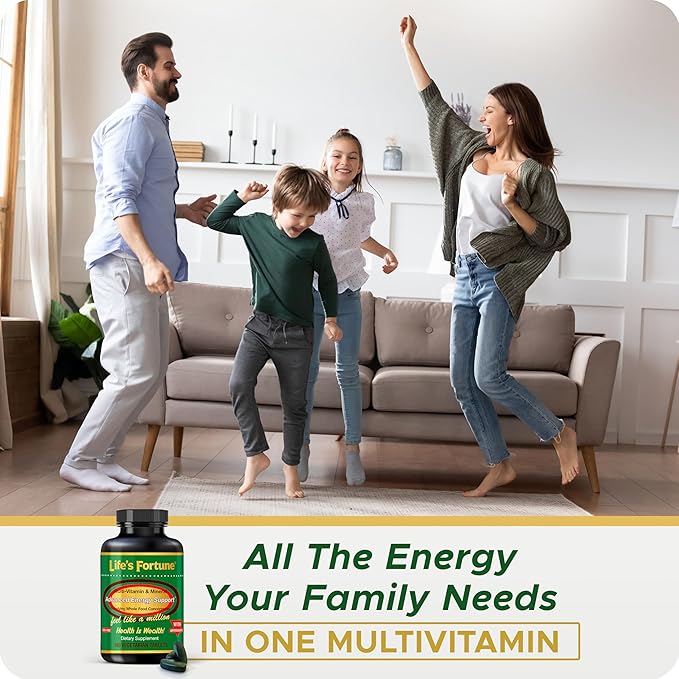 Life's Fortune Whole Food Multivitamin & Mineral, Advanced Energy Support Supplement, Daily Wellness for Men & Women, Amino Acids, 180 Vegetarian Tablets