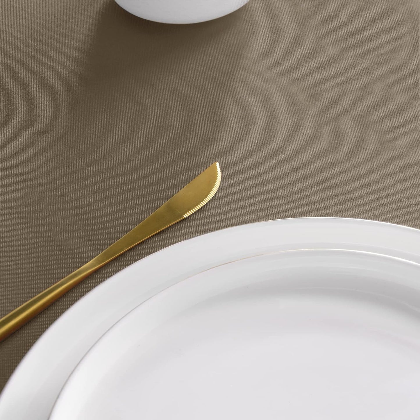 sancua Round Tablecloth - 120 Inch - Water Resistant Spill Proof Washable Polyester Table Cloth Decorative Fabric Table Cover for Dining Tables, Buffet Parties and Camping, Taupe