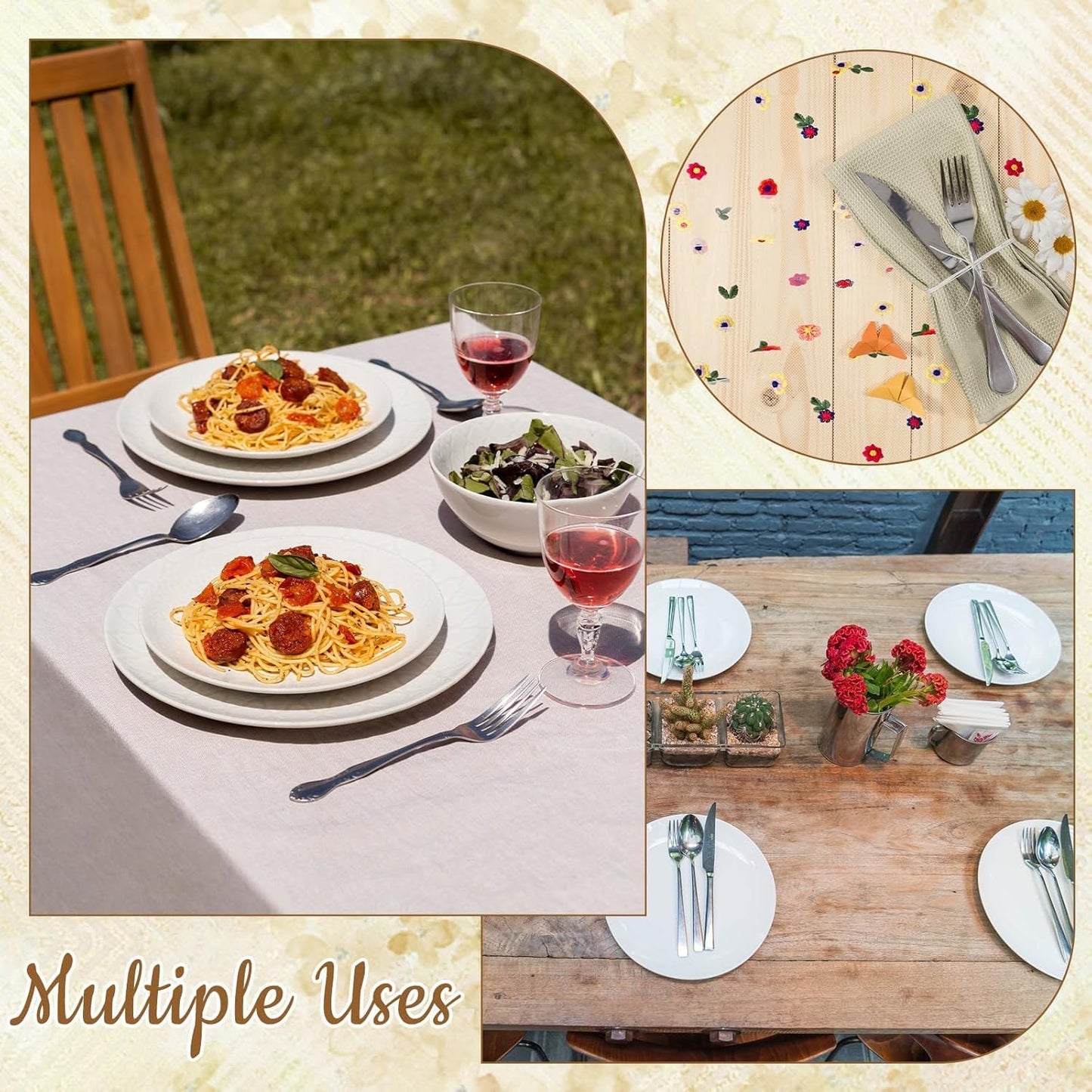 6PCS Champagne Floral Table Runner 10 FT, Embroidery Daisy Table Runners Seasonal Sheer Tulle Table Runner for Thanksgiving Wedding Birthday Baby Shower Party 