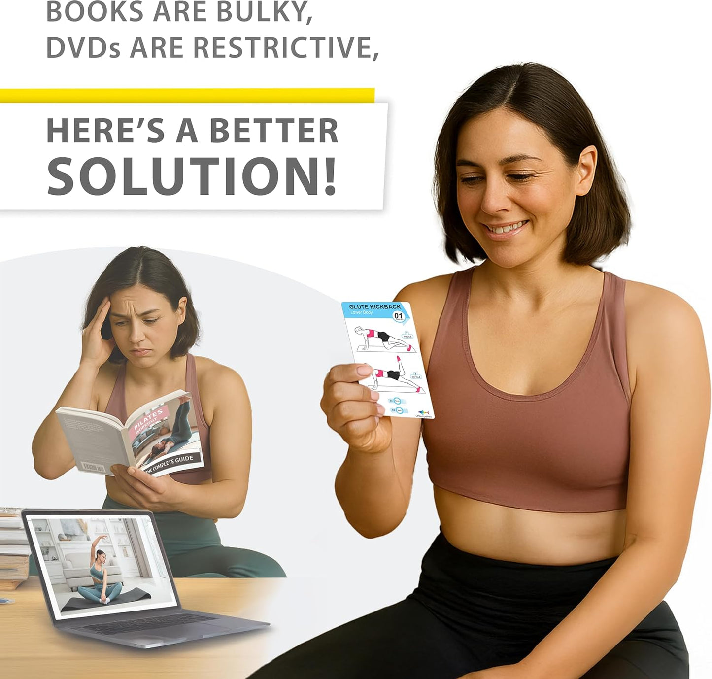 Pilates Workout Cards - 58 Exercise Cards with Pilates Mat Workout Postures, Video Instructions & Breathing Tips | Free Ring & Dry-Erase Marker to Create at home pilates womens workout planner