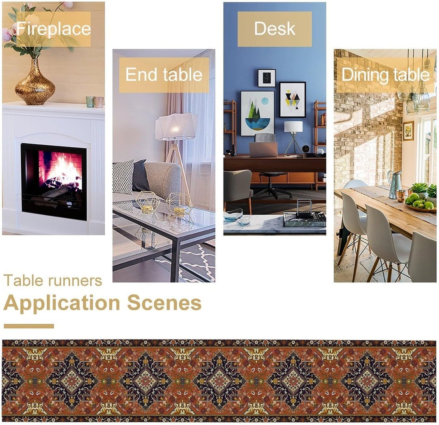 Vintage Boho Orange Table Runner, Country Rustic Farmhouse Magical Abstract Print Pattern for Home Kitchen Table Decor Dining Coffee Room Garden Party Decor 13x36in