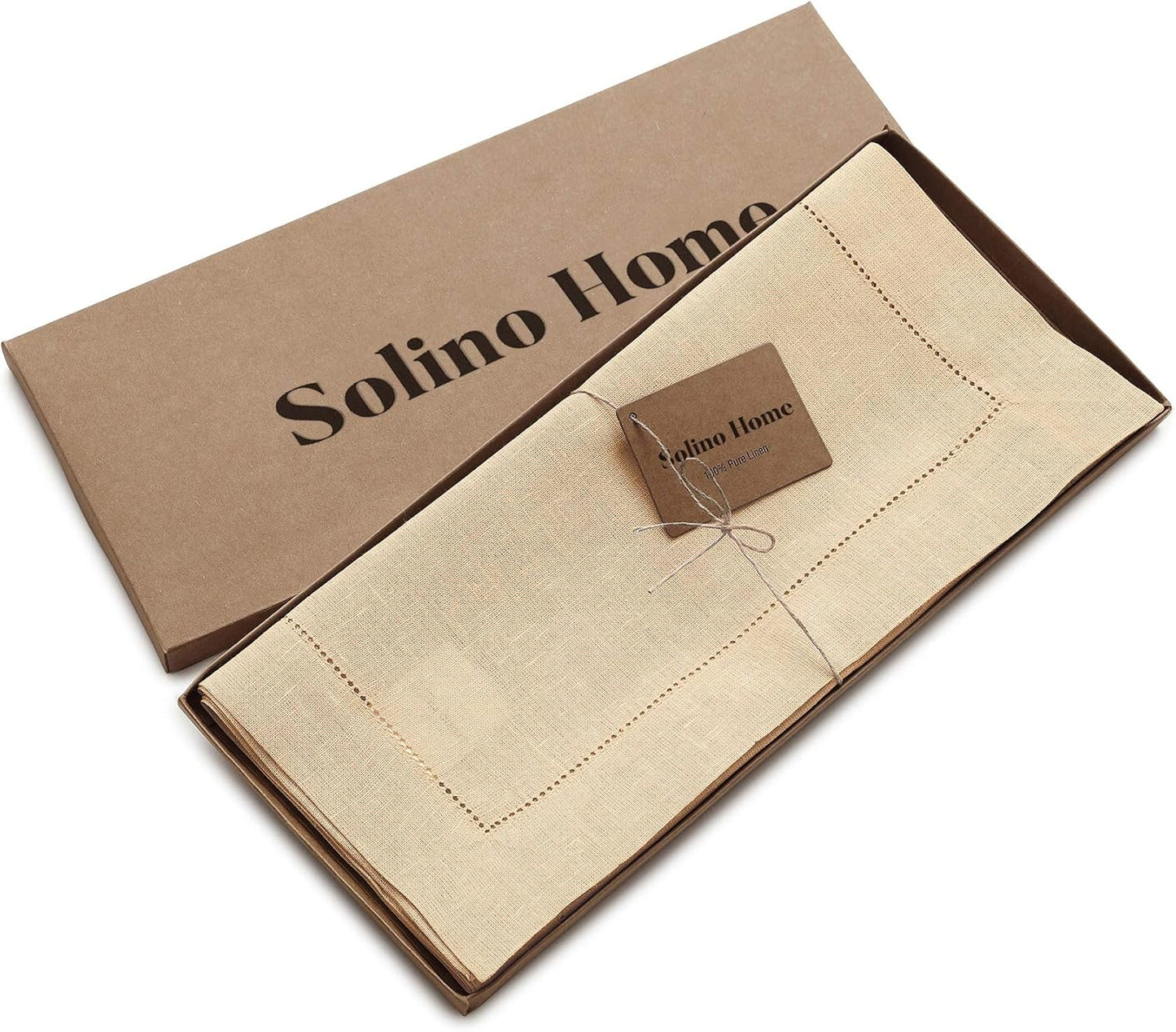 Solino Home Linen Beige Table Runner 90 Inches Long - 100% Pure Linen 14 x 90 Inch Table Runner for Fall, Autumn, Thanksgiving, Christmas - Classic Hemstitch