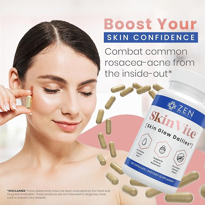 Zen Nutrients SkinVite Natural Skin Supplement for Women, Men & Teens - Hormonal Breakouts & Clear Skin Support Supplement - Detoxifying Vitamin for Acne and Digestion Support