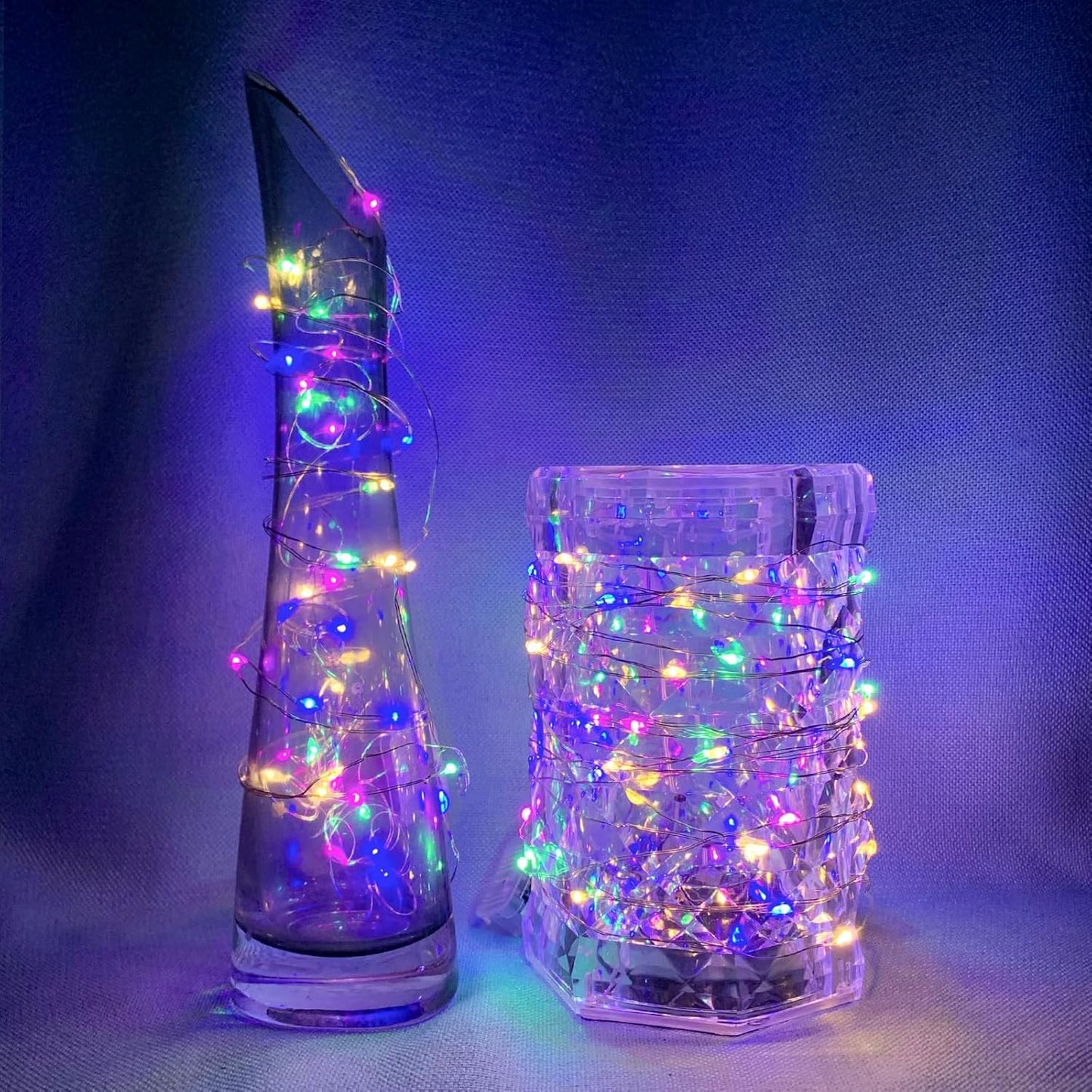 50 Pack Fairy Lights 7Ft 20 LED Twinkle String Lights 3 Modes Battery Operated Waterproof Firefly Starry for Mason Jar Party Wedding Christmas Valentines Day Table Centerpieces,Rainbow