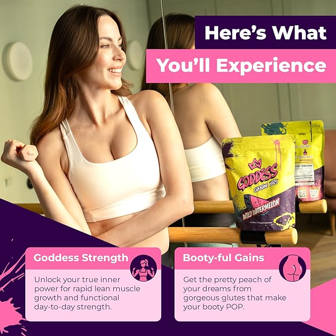 Goddess Creatine Gummies – Low-Sugar Chewable Creatine for Women | Booty and Muscle Builder, Faster Recovery, Strength | High-Potency Wild Watermelon Flavor – 150 Bites (5g per Serving)