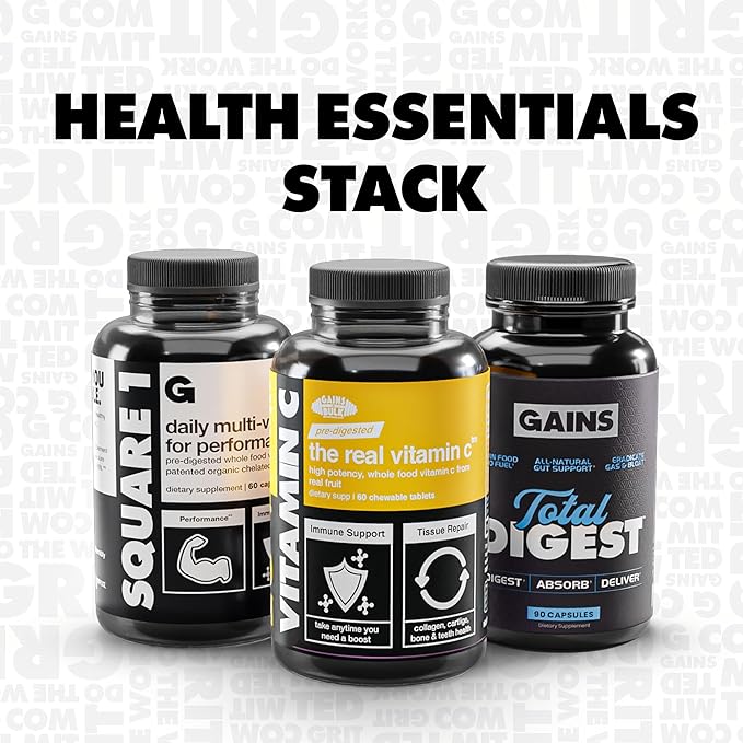 Gains in Bulk Square 1 Multivitamin and Mineral Supplement for Women and Men, Vitamins, Digestive Enzymes and Organic Minerals for Muscle Health, Performance and Immune Support, 60 Capsules