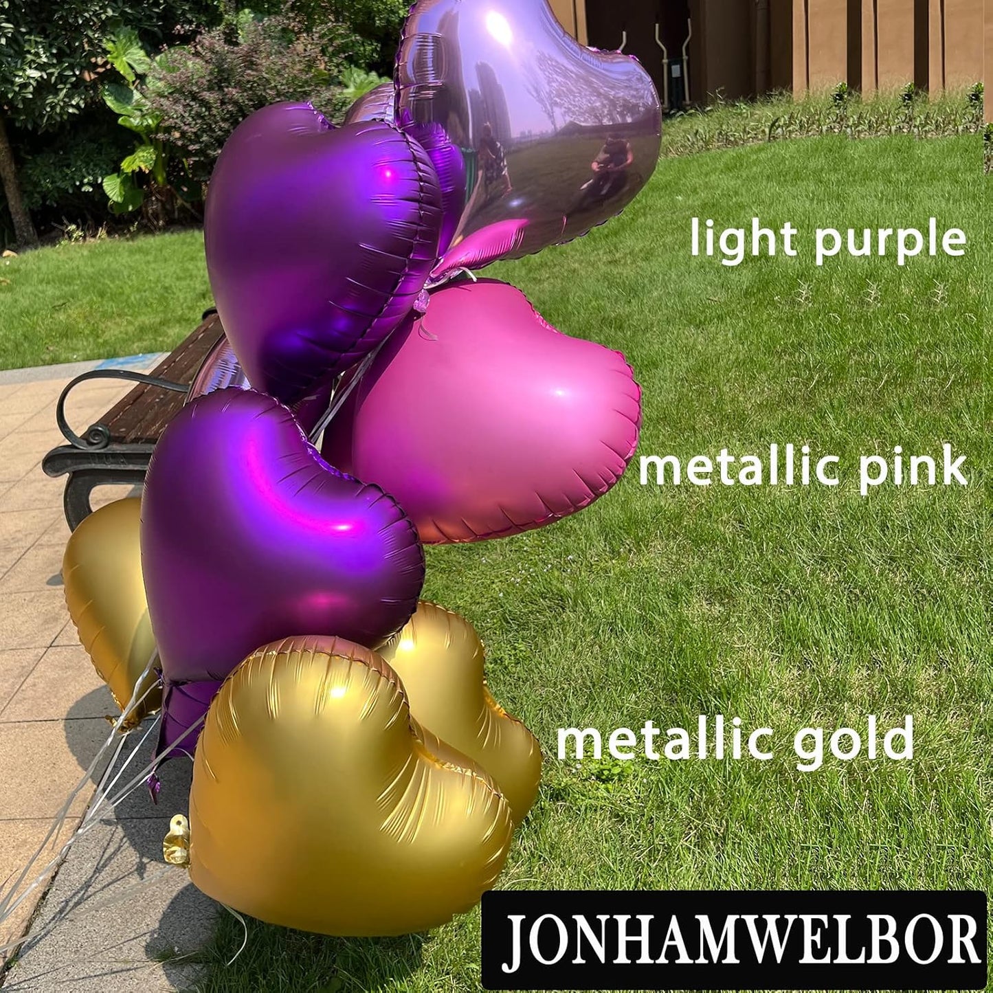 Jonhamwelbor 20Pcs 18 inch Metallic Pink Foil Mylar Heart Shape Balloons Decorations Valentines Birthday Wedding Baby Shower Party (Metallic Pink)