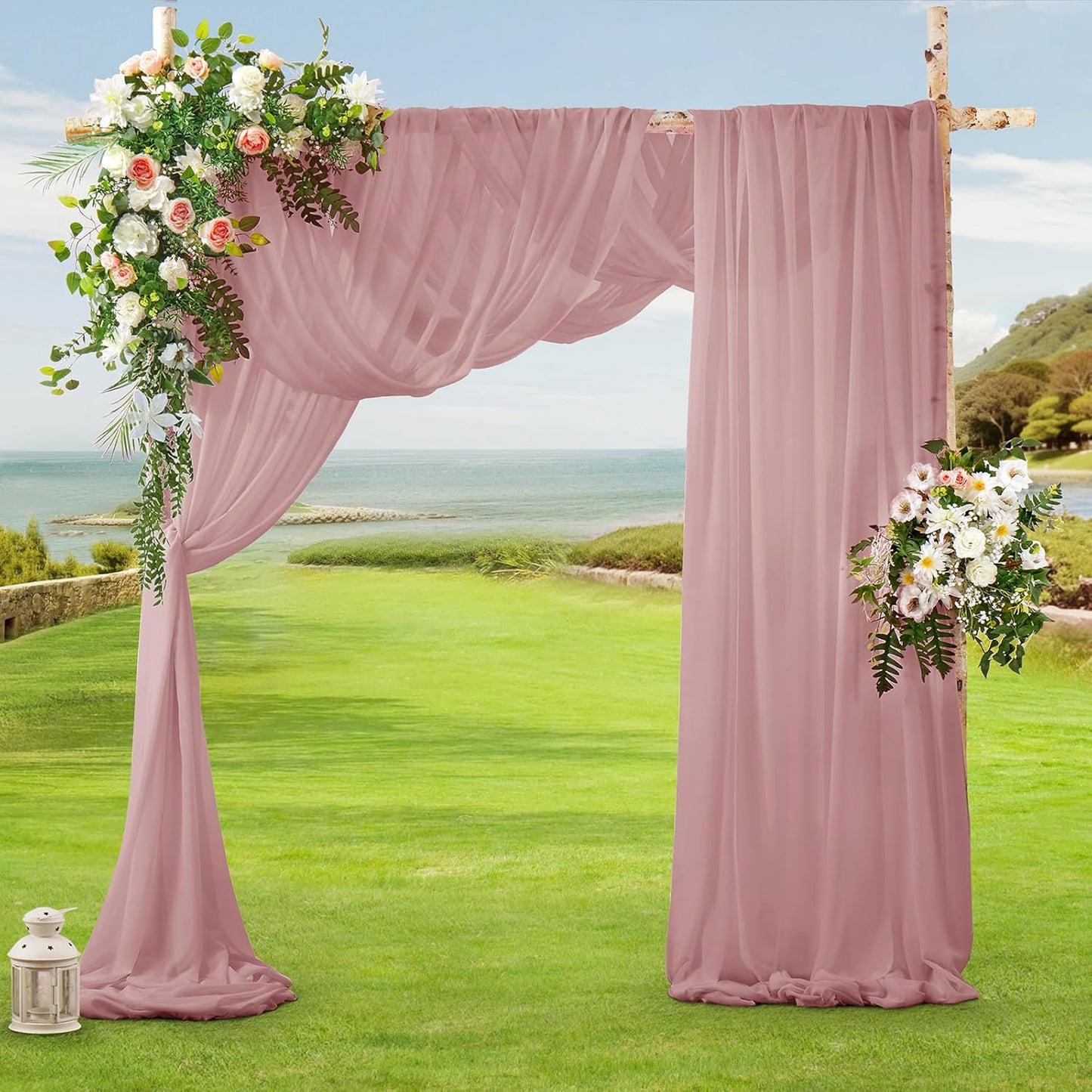SiinvdaBZX 2 Panels Wedding Arch Draping Fabric 30" x 240" Dusty Rose Polyester Chiffon Fabric for Wedding & Birthday Party