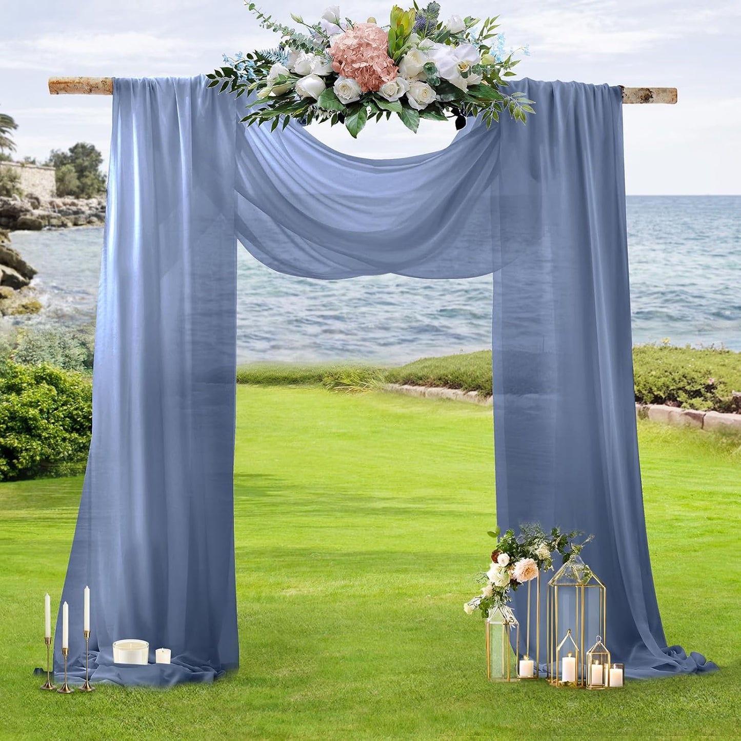 SiinvdaBZX 2 Panels Wedding Arch Draping Fabric 30" x 20Ft Dusty Blue Sheer Chiffon Fabric Outdoor Extra Long Decorative Drapery Fabric for Party Ceremony Ceiling Curtain Backdrop