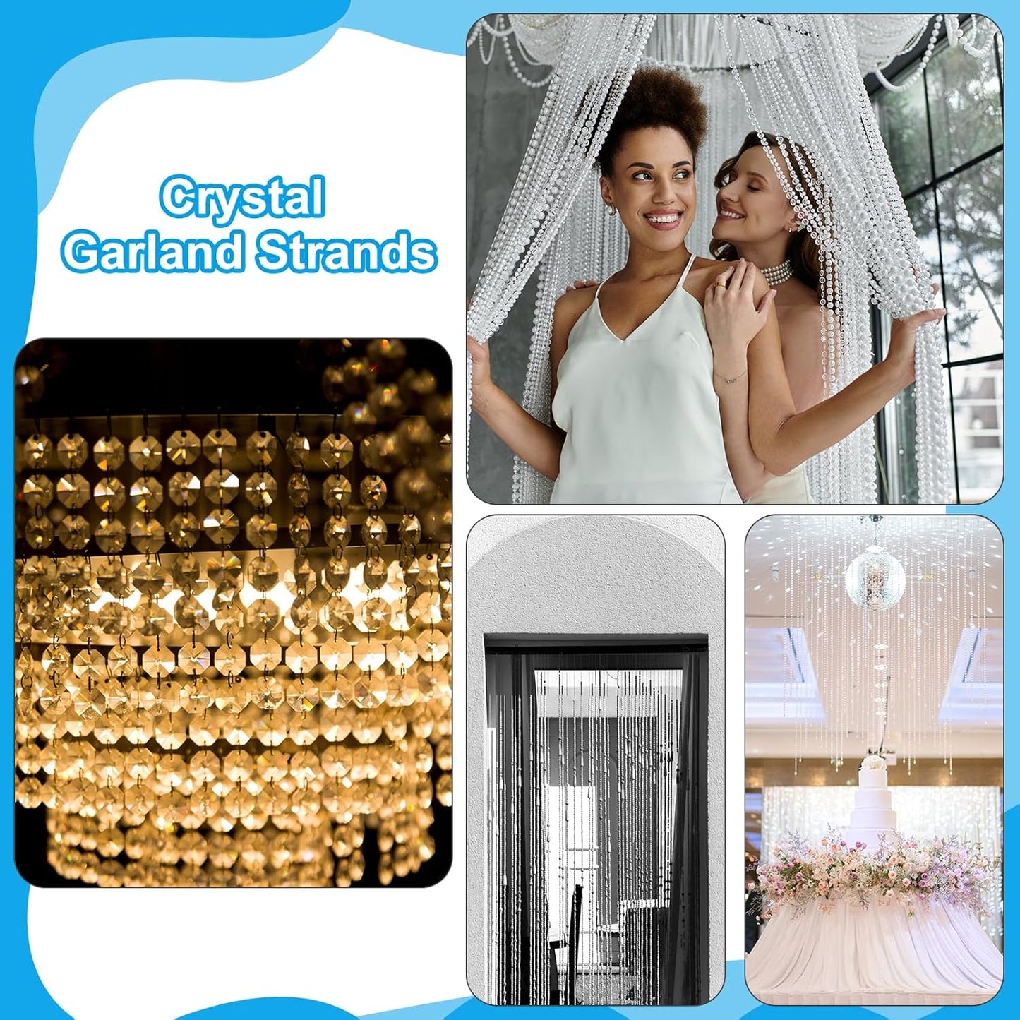 PATIKIL 14 mm Crystal Garland Strands, 16.4 Ft Acrylic Octagon Chandelier Bead Chains String for DIY Craft Wedding Party Home Decorative Jewelry Making, Champagne