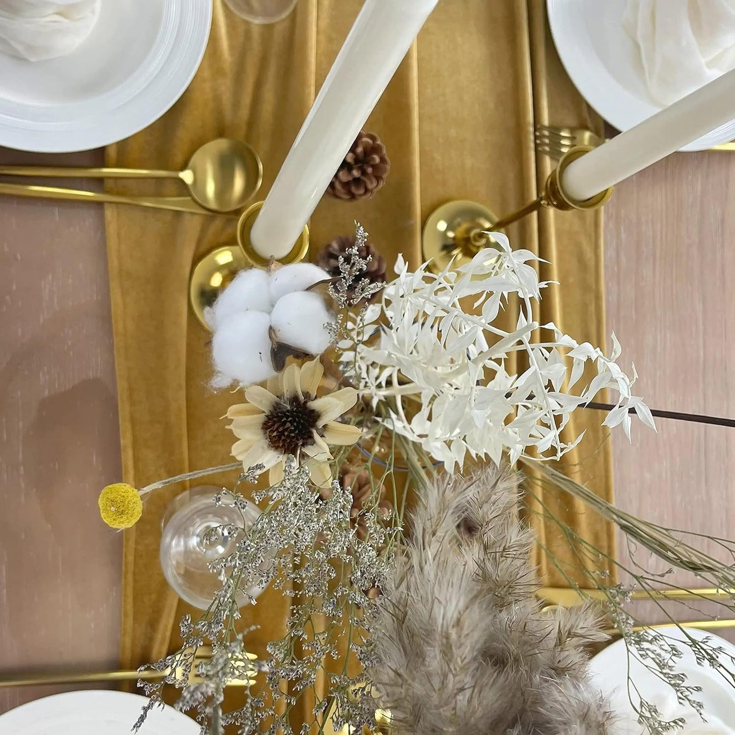 Velvet Table Runner, 5 Pack Luxurious Wedding Reception Decorations Soft Velvet Fabric Table Linen Overlay for Party (20 x 120 inch, Gold)