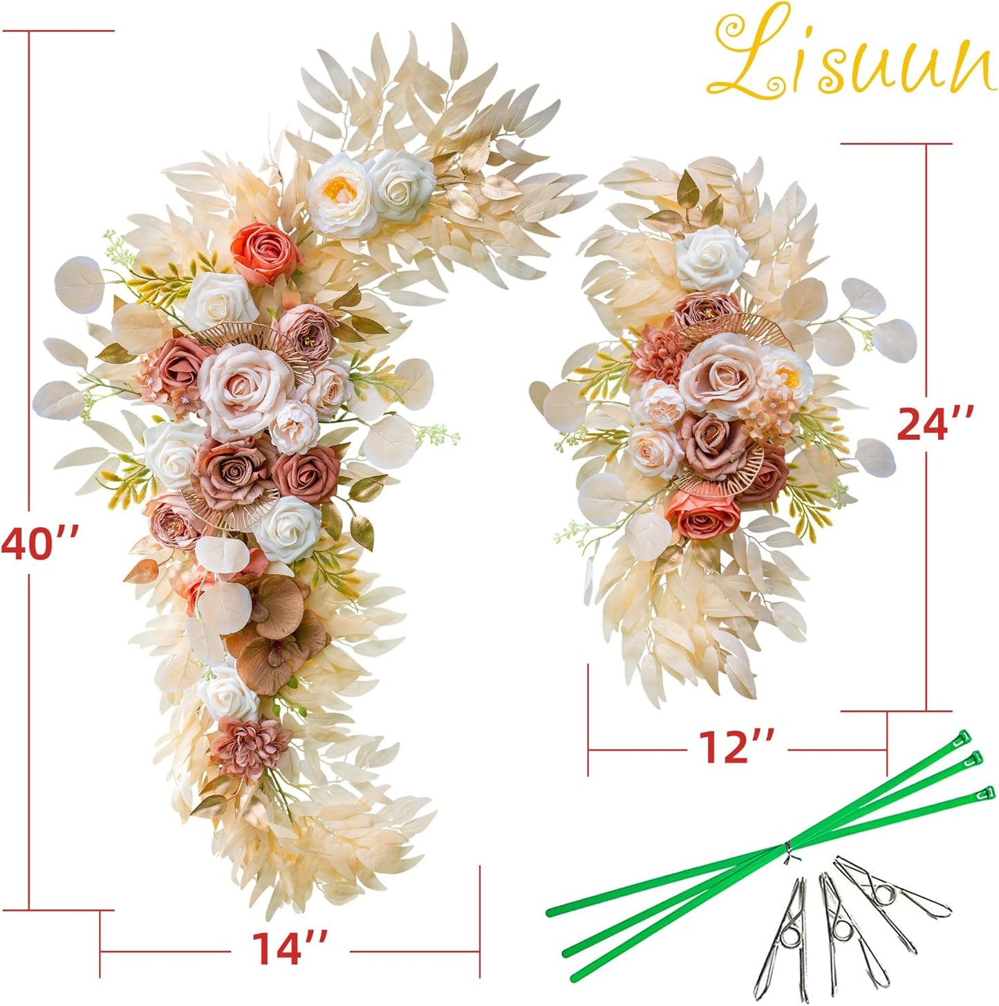Wedding Arch Flowers, Artificial Flowers for Decoration, Large Flower Swag for Boho Styles Wedding Ceremony Floral Decor - Pack of 2
