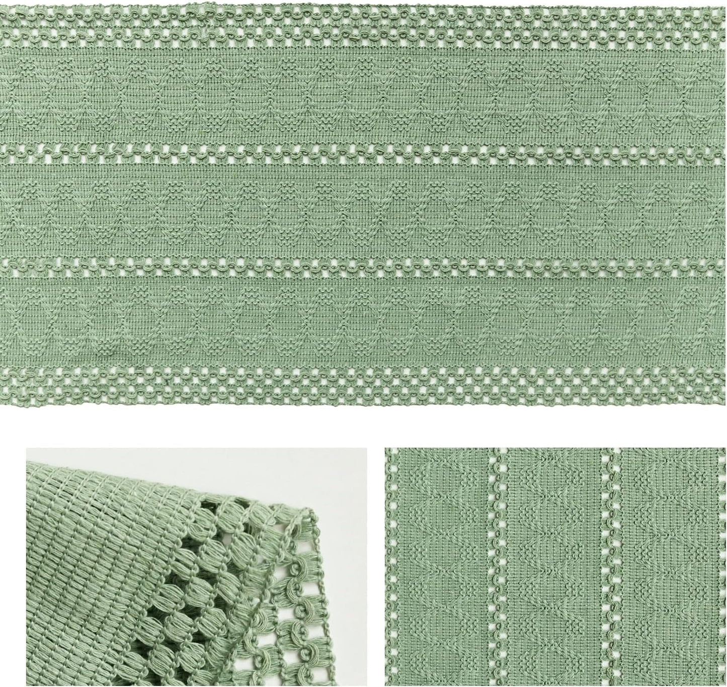 Artoid Mode Light Green Farmhouse Woven Rustic Hollow Table Runner, Seasonal Holiday Hollow Kitchen Dining Table Decoration for Home Party Decor 12x120 Inch
