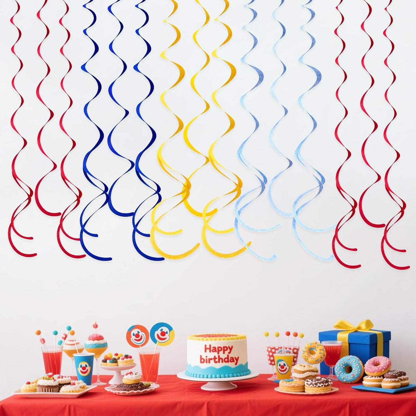 36 Pcs Red Blue Yellow Hanging Swirl Decorations Colorful Felt Swirl Streamer Spiral Ceiling Decorations Garland for Carnival Circus Clown Fiesta Festival Birthday Baby Shower Wedding Party Supplies