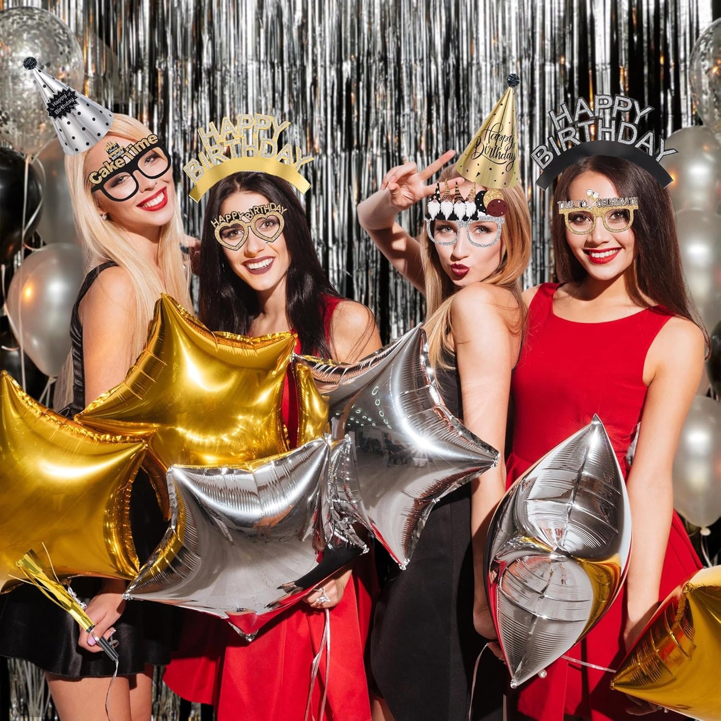 36 Pcs Black Golden Birthday Party Hats Set Includes 6 Party Cone Hats 6 Birthday Headband 12 Paper Glasses 12 Noise Makers Party Favors for Baby Shower Photo Booth Props