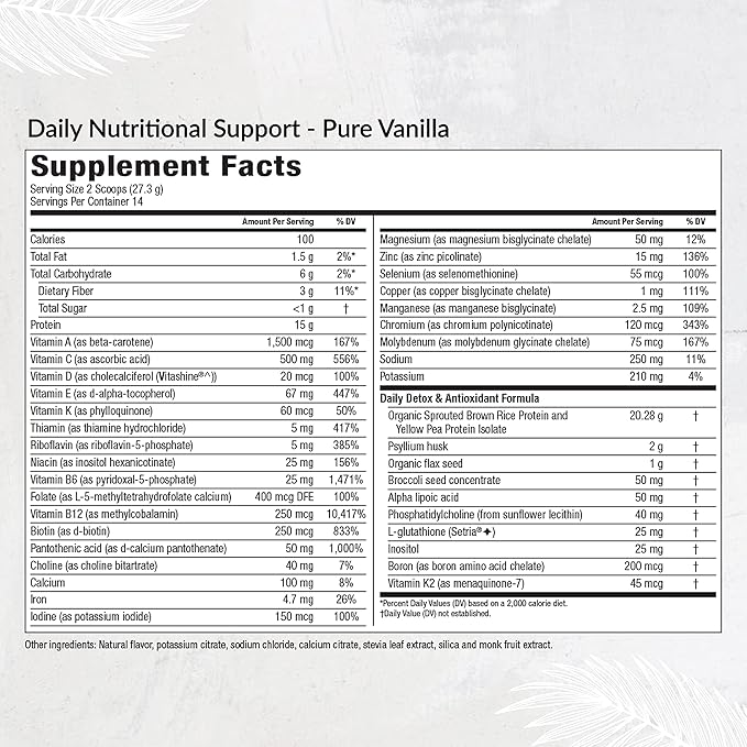 Equilife Daily Nutritional Support, All-in-One Multivitamin Meal Replacement, Pure Vanilla Flavor, 15G Plant Protein, Supports Overall Wellness Including Energy, Digestion, & Skin, 14 Servings