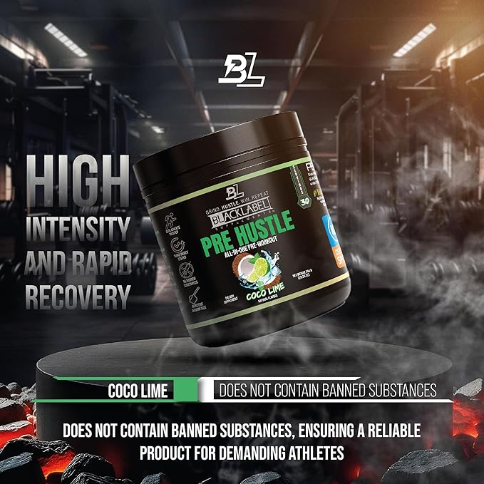 BLACKLABEL Supplements PRE Hustle V3 Pre-Workout Powder – NSF Certified for Sport – Energy, Strength & Endurance Support – Coconut Lime Flavor – with Creatine & Caffeine – 30 Servings