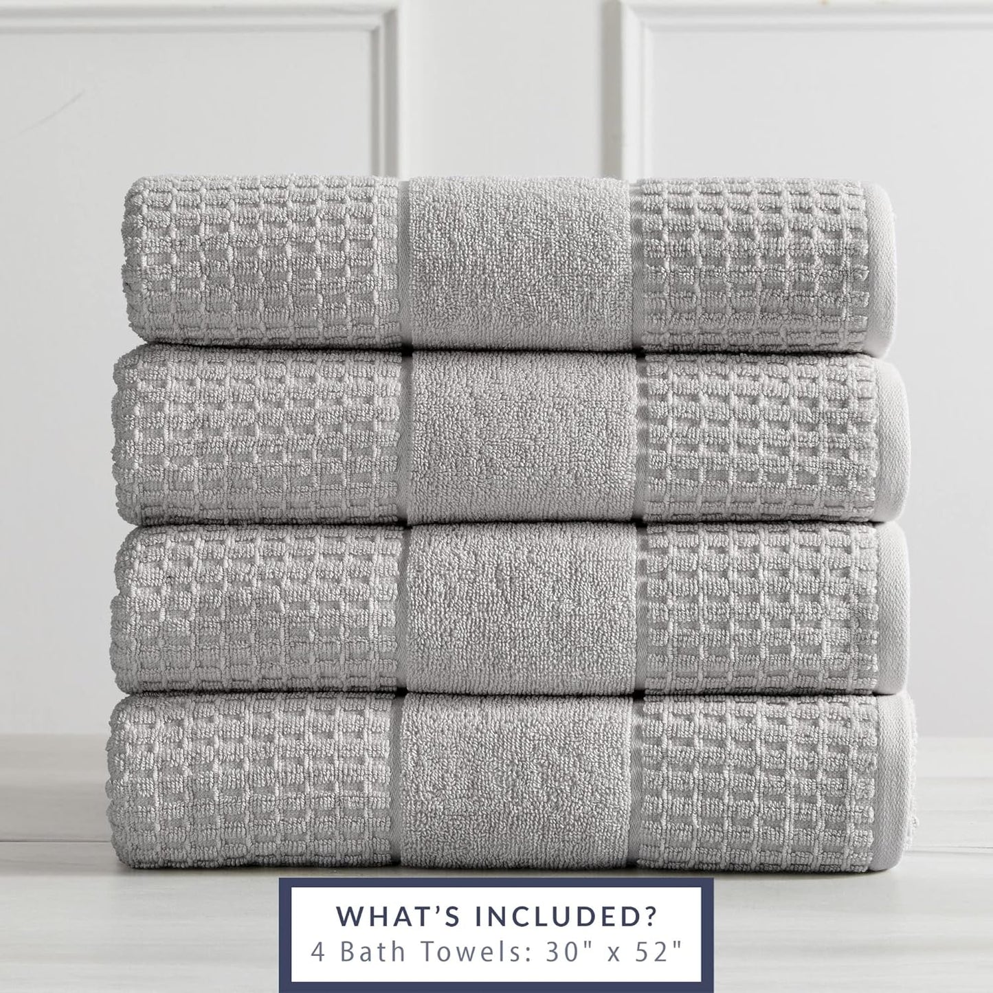 100% Cotton Super Soft Luxury Bath Towel Set | Quick-Dry and Highly Absorbent | Waffle Textured | 550 GSM | Includes 4 Bath Towels | Harper Collection (Light Grey)