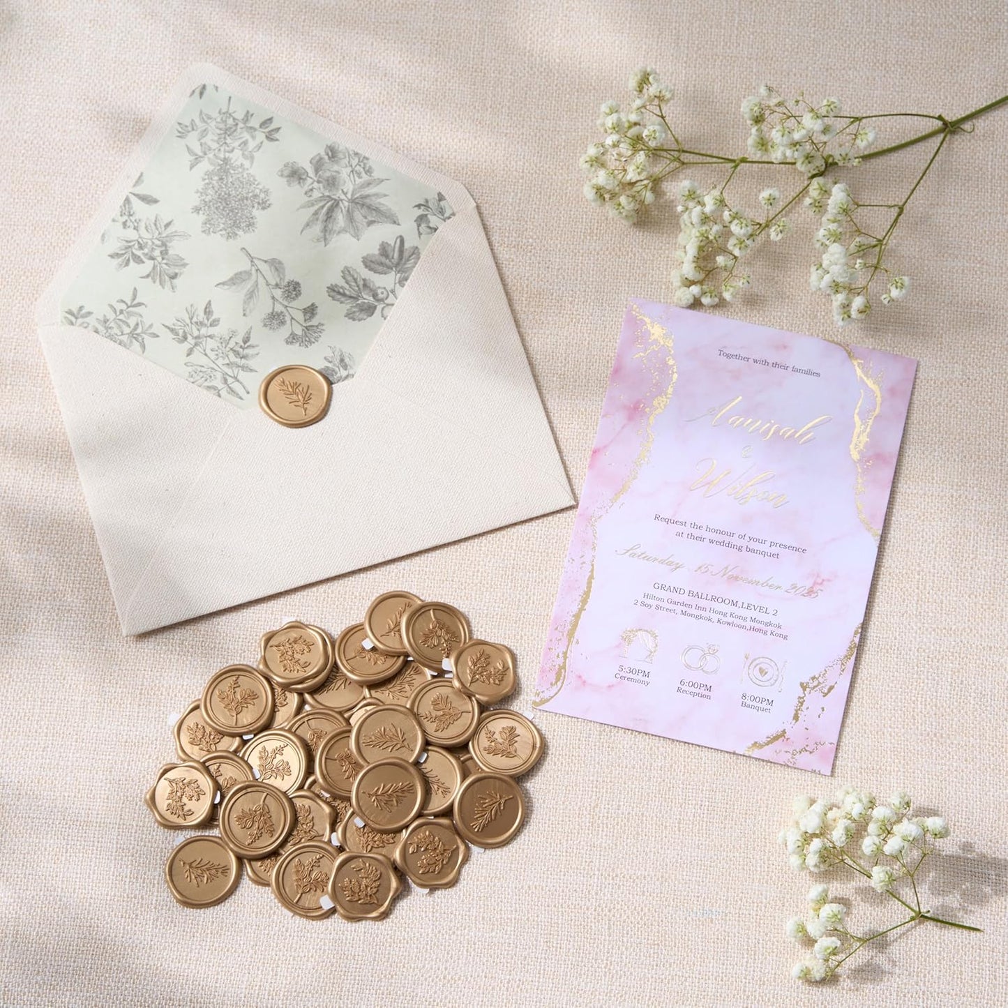 Wax Seal Stickers (60 Pcs, 3 Designs in 1 Pack) Premium Envelope Seal Stickers for Wedding Invitation Envelopes, Adhesive Wax Seals, Perfect for Seating Chart, Gift Wrapping