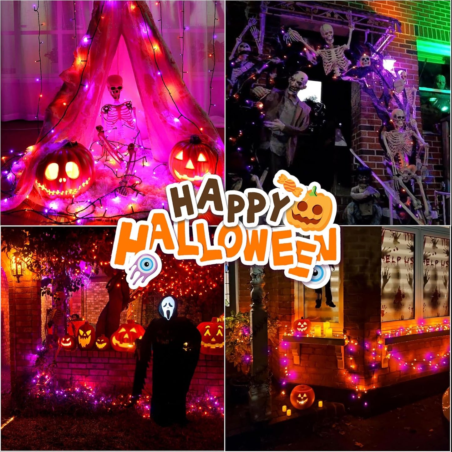 LAMPHOME 66ft Halloween Decorative Mini Lights, 200 LED Transparent Wire Fairy Starry String Lights Plug in, 12 Lighting Modes, for Halloween Decoration Outdoor Party Decoration (Orange and Purple)