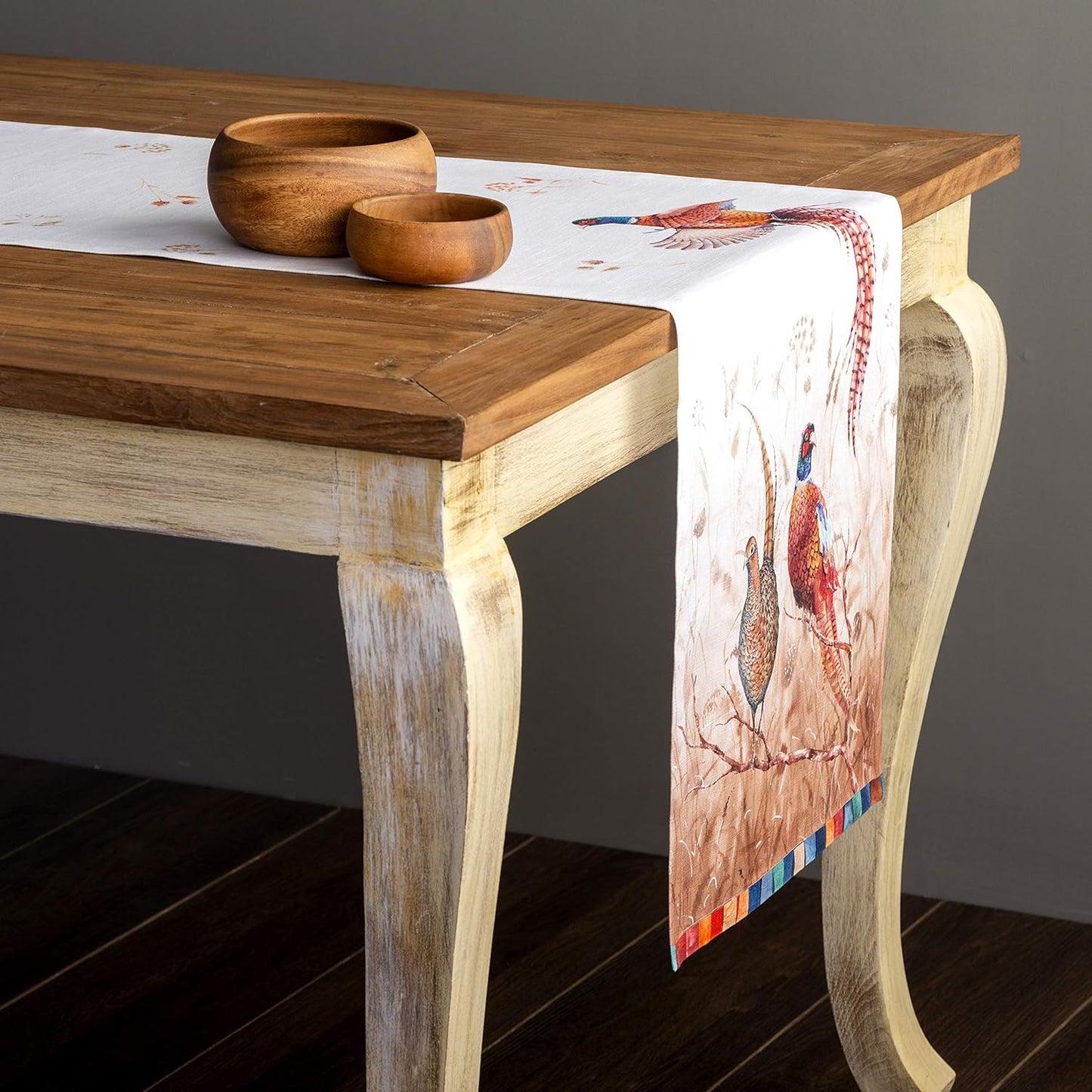 Maison d' Hermine Table Runner 100% Cotton Single Layer Table Runners 60 inches Long for Thanksgiving Christmas Decorations Home Kitchen Dining Party Wedding (Faisan D'Automne, 14.5" x 60")